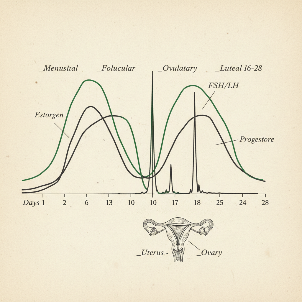 28-day cyclical hormone chart, hand-drawn