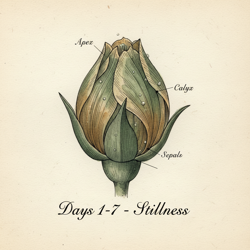 Cycle phase one — menstrual stillness, ink and watercolour