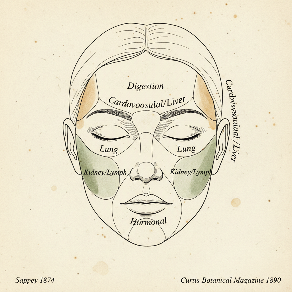 Face mapping diagram — zones to organs