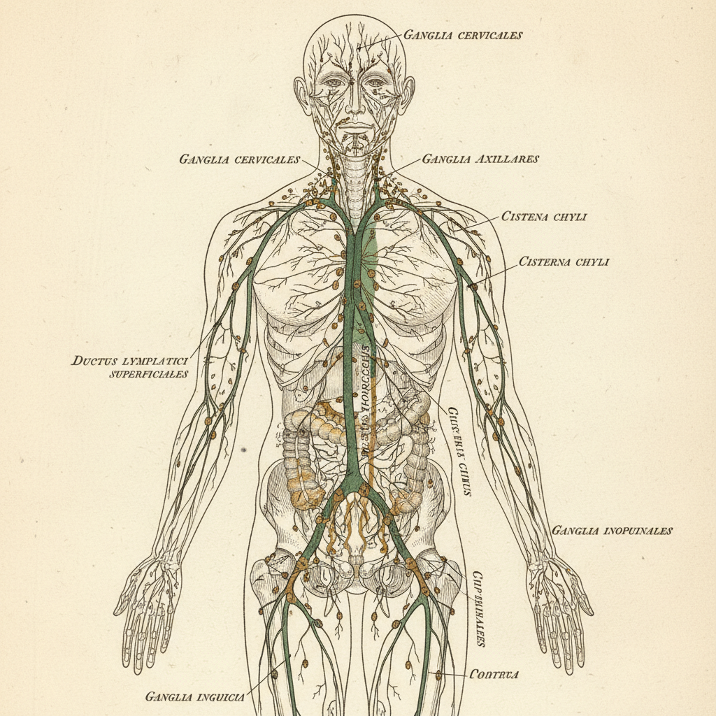 Lymphatic system anatomy — full body line drawing